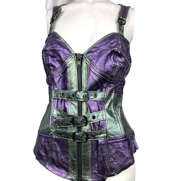 XL Vintage Lip Service Vice Purple Cyberpunk corset Military Steampunk Goth - Picture 2 of 15
